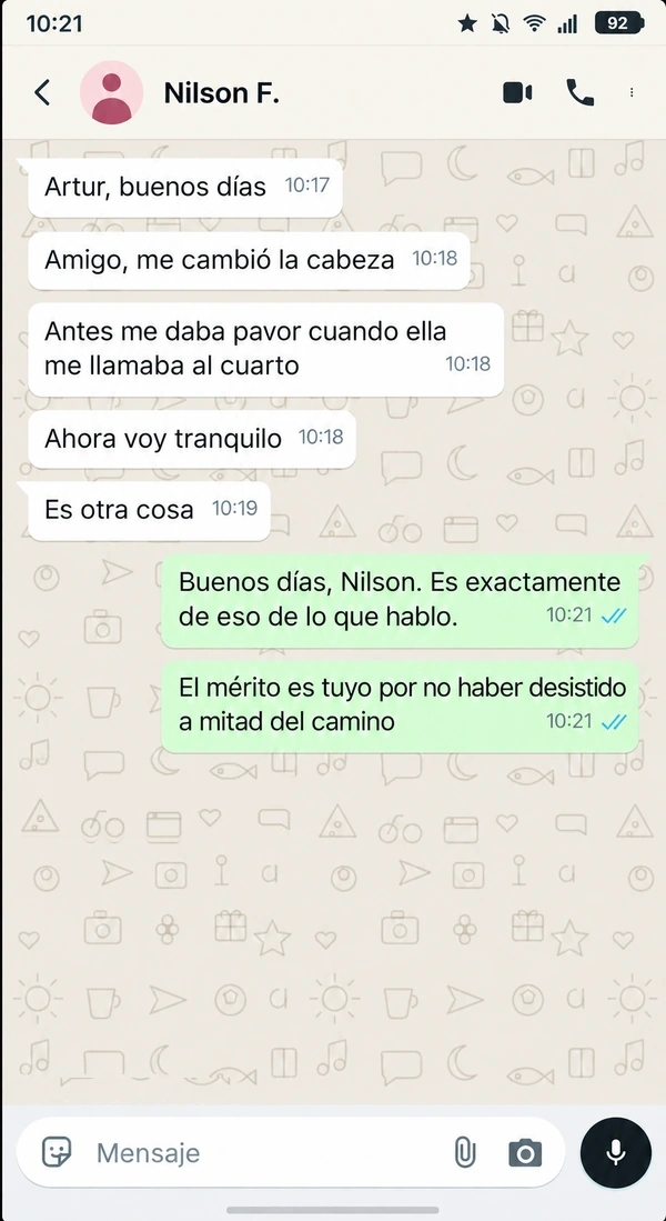 Captura de WhatsApp: alumno dice que se sintió aterrado cuando su esposa lo llamó a su habitación y que hoy está tranquilo